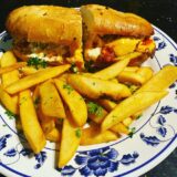Meatball sandwich with French fries