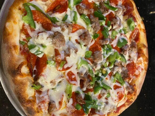 Ocean Special Pizza with salami, pepperoni, sausage, onions, bell peppers and mushrooms